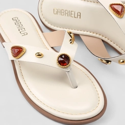 Rasteira Feminina Gabriela Detalhe Pedraria Off-White