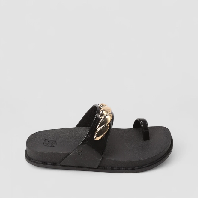 Tamanco Feminino Zaxy Tira Dourada Preto