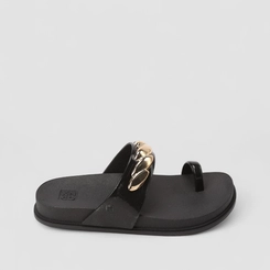 Tamanco Feminino Zaxy Tira Dourada Preto