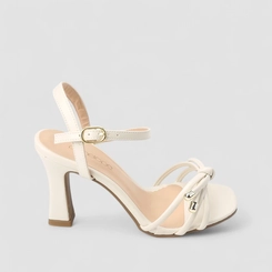 Sandália Feminina Penélope Salto Bloco Detalhe Nó Off White