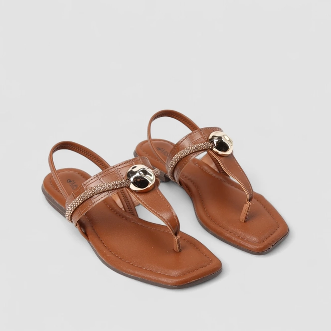 Rasteira Feminina Mississipi Detalhe Bold & Strass Marrom