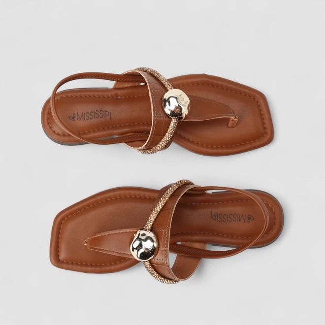 Rasteira Feminina Mississipi Detalhe Bold & Strass Marrom