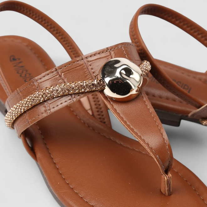 Rasteira Feminina Mississipi Detalhe Bold & Strass Marrom