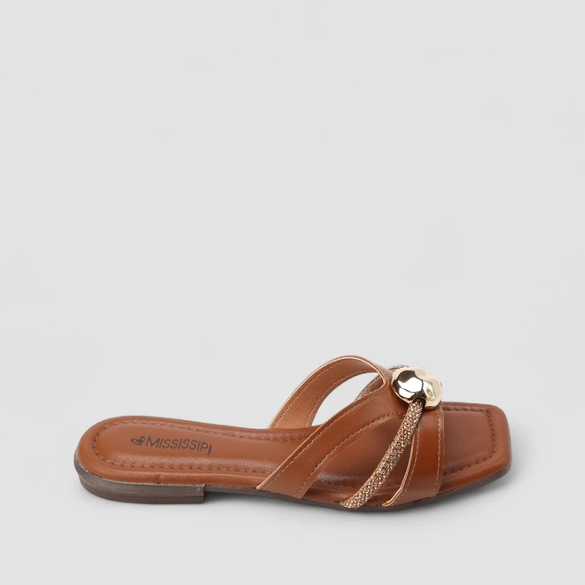 Rasteira Feminina Mississipi Detalhe Strass & Bold Marrom