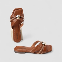 Rasteira Feminina Mississipi Detalhe Strass & Bold Marrom