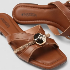 Rasteira Feminina Mississipi Detalhe Strass & Bold Marrom