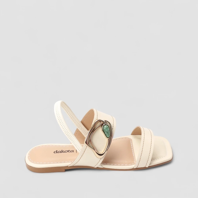 Sandália Rasteira Feminina Dakota Detalhe Pedraria Off White