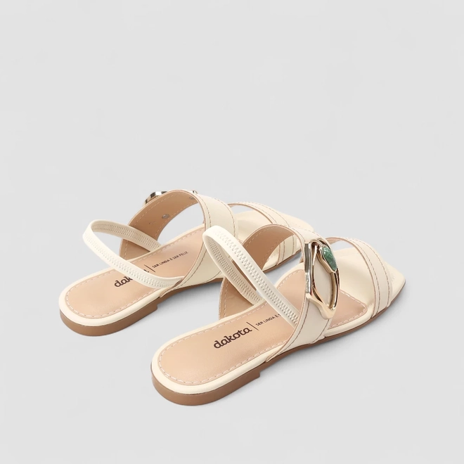 Sandália Rasteira Feminina Dakota Detalhe Pedraria Off White