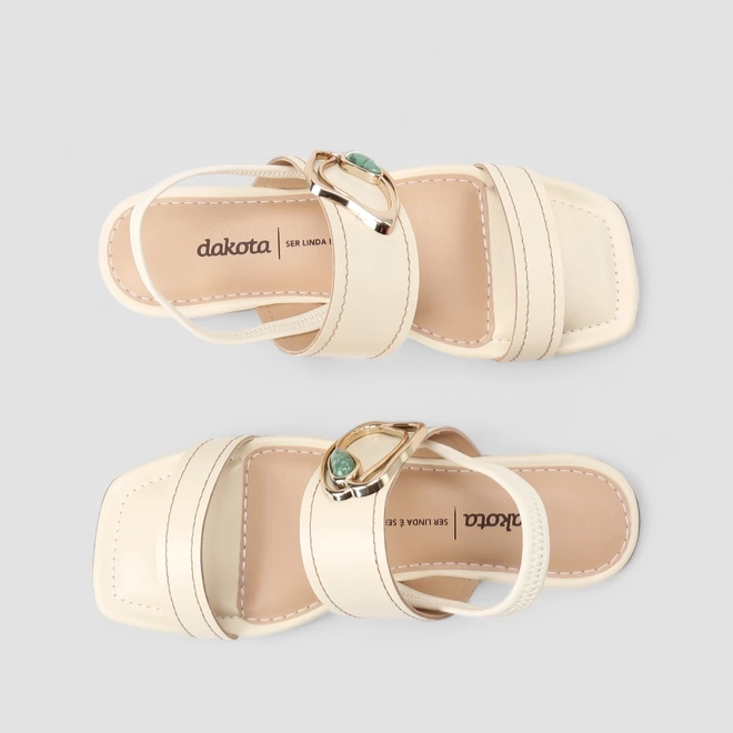 Sandália Rasteira Feminina Dakota Detalhe Pedraria Off White