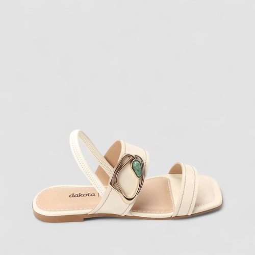 Rasteira Feminina Dakota Detalhe Pedraria Off White