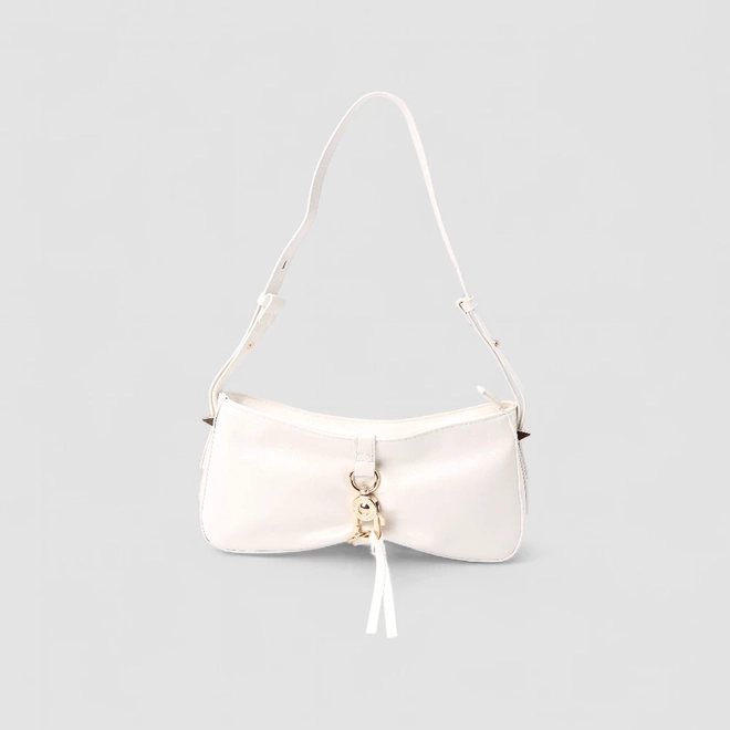 Bolsa Baguete Via Marte Média Verniz Fivela Branco