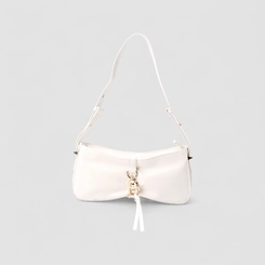 Bolsa Baguete Via Marte Média Verniz Fivela Branco