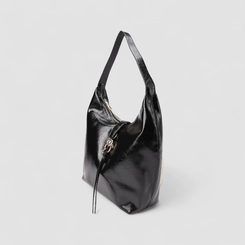 Bolsa Hobo Via Marte Grande Verniz Fivela Preto