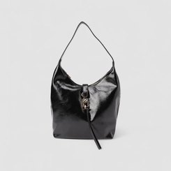 Bolsa Hobo Via Marte Grande Verniz Fivela Preto