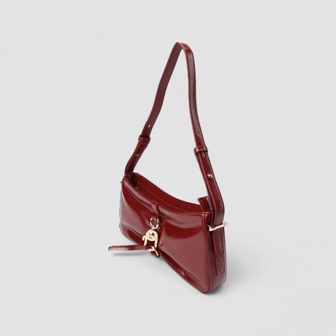 Bolsa Baguete Via Marte Média Verniz Fivela Vinho
