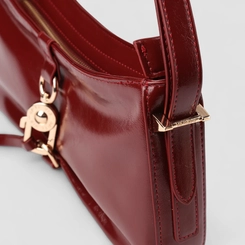 Bolsa Baguete Via Marte Média Verniz Fivela Vinho