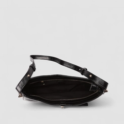 Bolsa Baguete Via Marte Média Verniz Fivela Preto