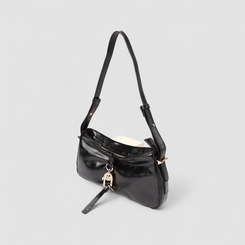 Bolsa Baguete Via Marte Média Verniz Fivela Preto