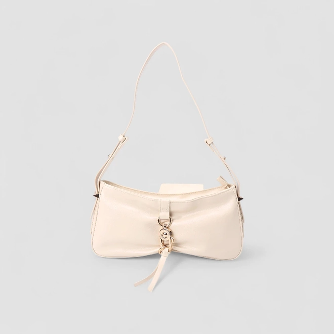 Bolsa Baguete Via Marte Média Verniz Fivela Off White