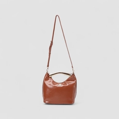 Bolsa Hobo Via Marte Grande Verniz Alça Metalizada Caramelo