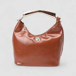 Bolsa Hobo Via Marte Grande Verniz Alça Metalizada Caramelo