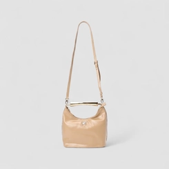 Bolsa Hobo Via Marte Grande Verniz Alça Metalizada Bege