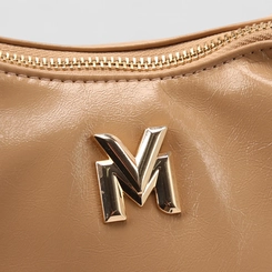 Bolsa Hobo Via Marte Grande Verniz Alça Metalizada Bege
