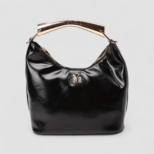 Bolsa Hobo Via Marte Média Verniz Alça Metalizada Preto