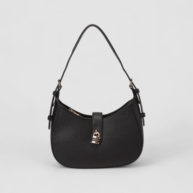 Bolsa Hobo Via Marte Média Detalhe Cadeado Preto