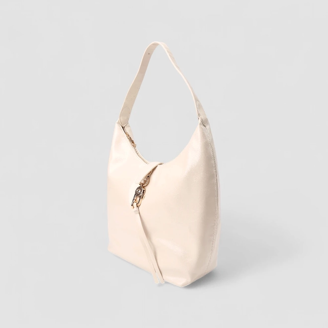 Bolsa Hobo Via Marte Grande Verniz Fivela Off White
