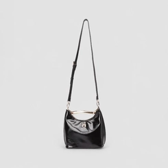 Bolsa Hobo Via Marte Grande Verniz Alça Metalizada Off Preto
