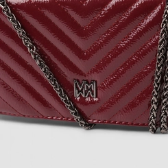 Bolsa Clutch Via Marte Alça Pequena Corrente Metalizada Vinho