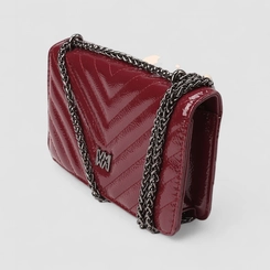 Bolsa Clutch Via Marte Alça Pequena Corrente Metalizada Vinho