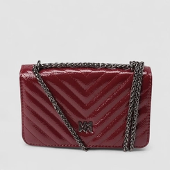 Bolsa Clutch Via Marte Alça Pequena Corrente Metalizada Vinho