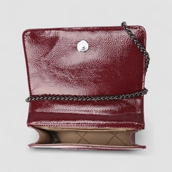 Bolsa Clutch Via Marte Alça Pequena Corrente Metalizada Vinho
