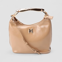 Bolsa Hobo Via Marte Média Verniz Alça Metalizada Bege