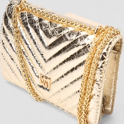 Bolsa Clutch Via Marte Pequena Alça Corrente Metalizada Ouro