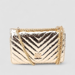 Bolsa Clutch Via Marte Pequena Alça Corrente Metalizada Ouro