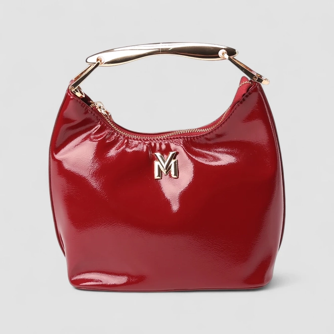 Bolsa Hobo Via Marte Grande Verniz Alça Metalizada Vermelho