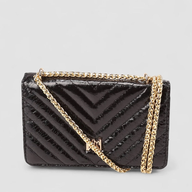 Bolsa Clutch Via Marte Pequena Alça Corrente Metalizada Preto