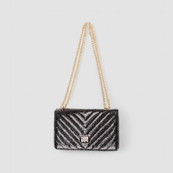 Bolsa Clutch Via Marte Pequena Alça Corrente Metalizada Preto