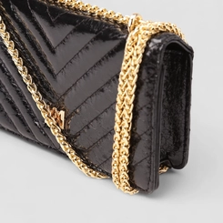Bolsa Clutch Via Marte Pequena Alça Corrente Metalizada Preto