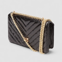 Bolsa Clutch Via Marte Pequena Alça Corrente Metalizada Preto