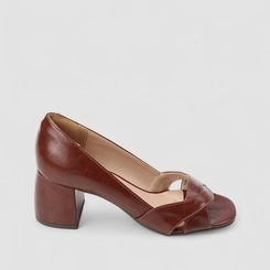 Peep Toe Feminino Gabriela Tiras Cruzadas Marrom