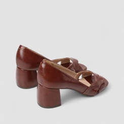 Peep Toe Feminino Gabriela Tiras Cruzadas Marrom