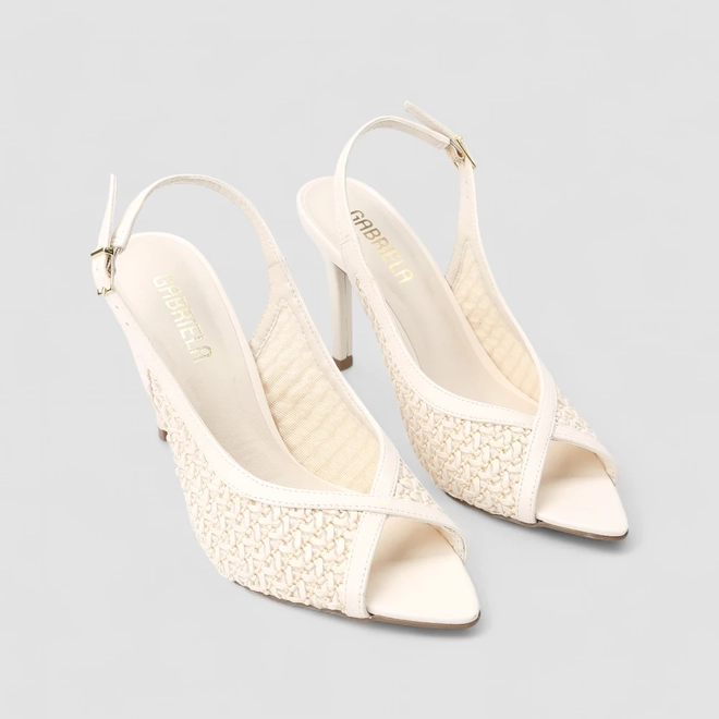Peep Toe Slingback Feminino Gabriela Ráfia Off White