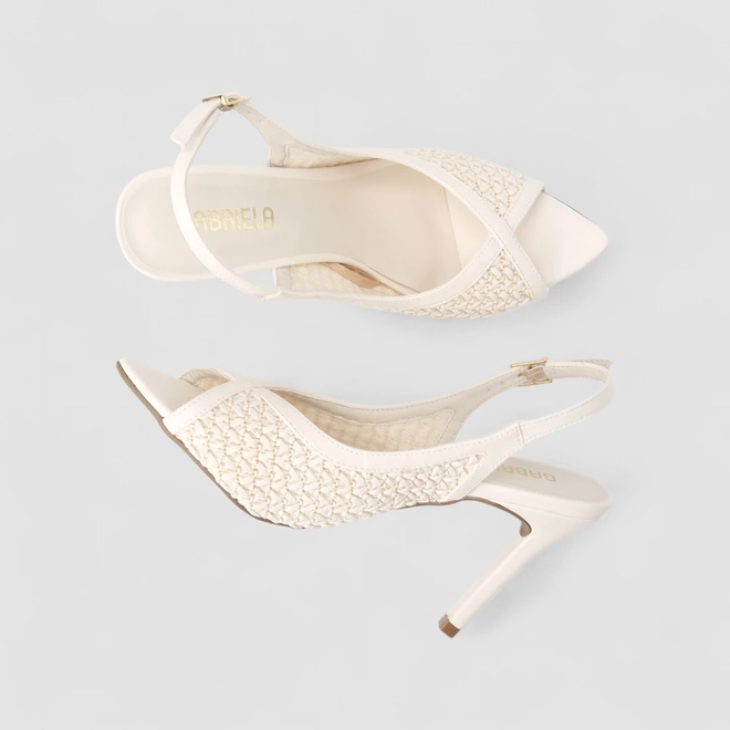 Peep Toe Slingback Feminino Gabriela Ráfia Off White