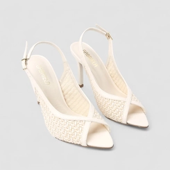 Peep Toe Slingback Feminino Gabriela Ráfia Off White