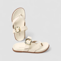 Rasteira Feminina Beira Rio Fivela Dourada Off-White