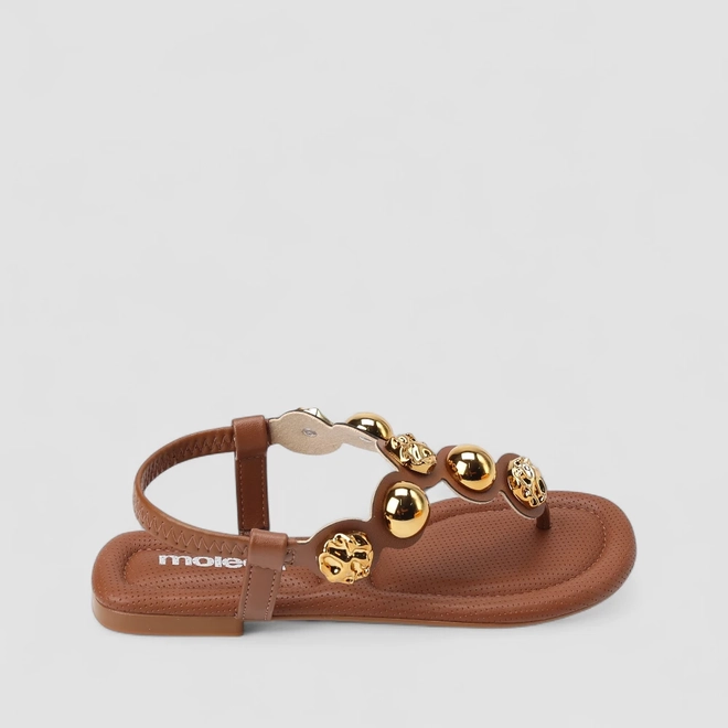 Sandália Feminina Moleca Detalhe Esferas Marrom